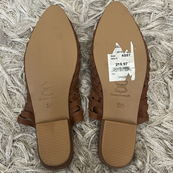 NWOB St. Agni Paris Leather Woven Almond Toe Slip-On Mules Vintage Tan Sz 36 5.5 - Picture 6 of 15